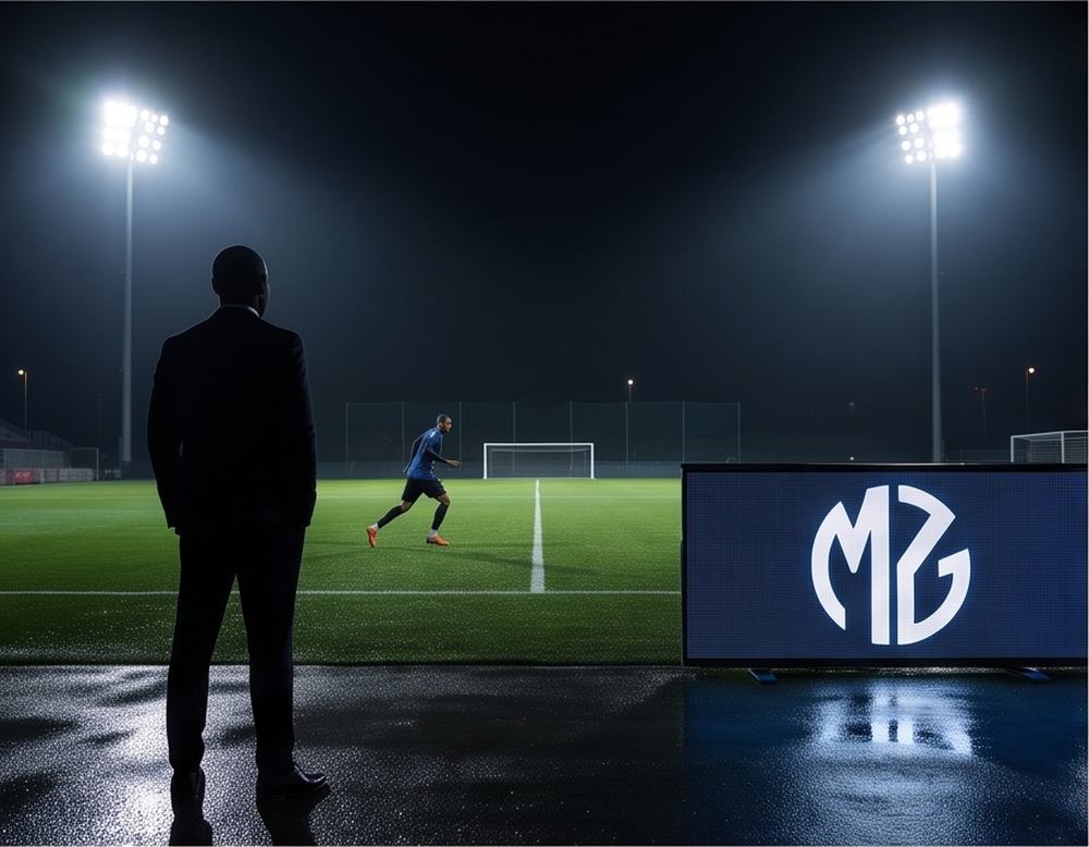 Mizola Global Sports pitchside board at a floodlit training ground